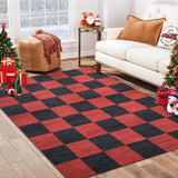 Garvee Large Living Room Rugs 8x10 Checkered Christmas Indoor Rug Soft Pearl Velvet Non-Slip Backing 100% Polyester Washable Low Pile Red Black Bedroom Nursery - Red & Black