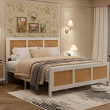 Garvee Boho Rattan King Bed Frame with Headboard – Sturdy Metal Slats – Noise-Free – No Box Season Needed – Modern Bedroom Furniture – White K - Black F