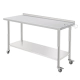 Garvee Heavy Duty Stainless Steel Work Table – Commercial Prep, Adjustable Undershelf, Tool Hooks, Casters, Back Guard, Removable Garbage Rack, NSF Certified – For Restaurant, Kitchen, Brewery – 60x24x35 Inch – With Casters, With Back Guard, 08 Straight - 08 Arc Edge With Hook-New Sku
