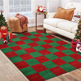 Garvee Large Living Room Rugs 8x10 Checkered Christmas Indoor Rug Non-Slip Stain-Resistant Pearl Velvet Low Pile Washable Red Green Bedroom Nursery - Red & Green