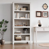 Garvee 71" Farmhouse Bookcase w/Adjustable Shelves & 31.5" Width, 5 Tier Tall Bookshelf with Wooden Legs, Rustic Vintage Book Shelf for Living Room Office Library, White