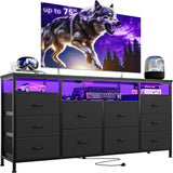 Garvee 10 Drawer Dresser TV Stand for 65-75" TVs, Dresser for Bedroom with LED Lights & Power Outlets, Chest of Drawers Long Entertainment Center for Living Room Storage, Black - Black