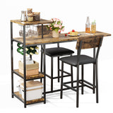 Garvee Dining Table Set for 2, 3-Piece Expandable Bar Table and Chairs Set, with Storage Shelves and Wine Rack, Small Kitchen Dining Set for Living Room, Apartment