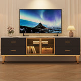 Garvee Modern LED TV Stand 65 Inch – 4 Drawers, Shelves, Glass Doors, Large Entertainment Center, Marble design, Media Console for 55/65/75 Inch TVs – Black – Color: Black Body + Marble design