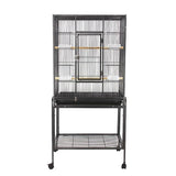 Garvee Spacious Metal Bird Cage with Wheels for Budgies, Canaries, Cockatiels – 4 Feeding Bowls, Wooden Perch, Removable Easy-Clean Tray – Indoor/Outdoor Aviary, Black, 135x64x42.3cm