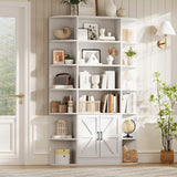 Garvee Modern 6-Tier Wooden Floor Bookshelf with Storage Cabinet, White - White