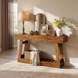 Garvee Farmhouse Console Table 60" Rustic Brown Wood Frame Two-Tier Storage Drawer Slim Narrow Sofa Table Entryway Hallway Living Room