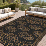Garvee Waterproof Reversible Outdoor Rug 9x12 – UV-Resistant Geometric Patio Carpet – Collapsible & Portable Straw Mat for Camping, Picnic, Deck, RV, Balcony, Backyard – Black Brown, 9x12ft (270x366cm)