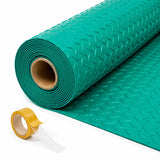 Garvee Garage Floor Mat Roll, 7.5x14 ft Green PVC, 0.11 in Thick Diamond Plate Surface, Heavy-Duty Water-Resistant Floor Protector with Included Double-Sided Tape, Cut-to-Fit Easy-Clean Parking Pad for Garage, Workshop, Basement and Gym - Green