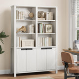 Garvee Extra Wide Wooden Storage Cabinet for Office and Home – 71" 5-Tier Bookshelf with Adjustable Open Shelves, 4 Doors, and Cabinets, Durable Farmhouse Bookcase Organizer – Antique White - Light Ivory