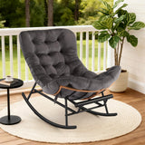 Garvee Oversized Rattan Rocking Chair Footstool Set – Extendable Footrest, Detachable Dark Grey Flannel Cushion, Indoor Egg Lounge for Bedroom, Living Room, Porch, Garden, Lawn – Indoor Style + Dark Grey Cushion - Black