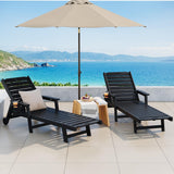 Garvee Black HDPE Outdoor Chaise Lounge Chair, 5-Position Adjustable Recliner with Cup Holder and Removable Wheels, 500lbs Capacity, 78.7" Long Faux Wood Grain Weather-Resistant Poolside Patio Deck Garden Lounger - Black