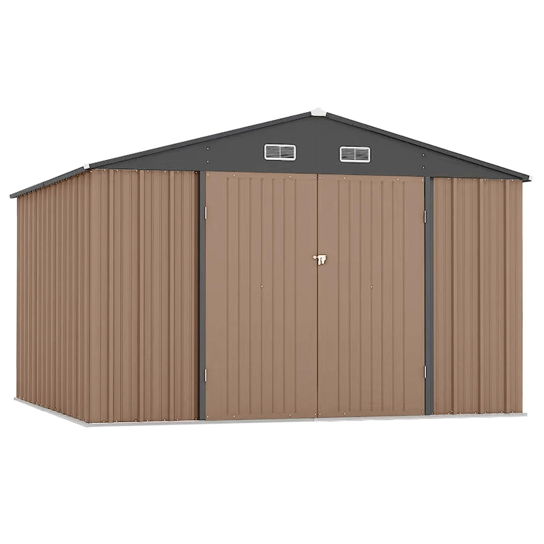 Garvee 12x10 ft Metal Outdoor Storage Shed, Rust-Resistant Galvanized Steel, Lockable Door, Sloped Roof, Brown, Backyard & Patio Storage