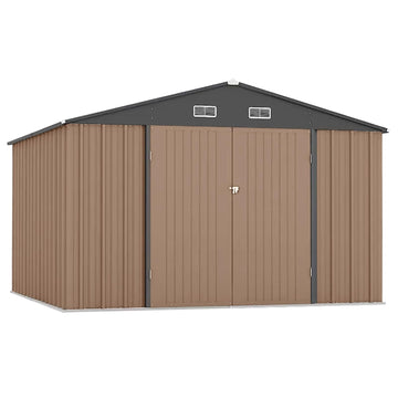 Garvee 12x10 ft Metal Outdoor Storage Shed, Rust-Resistant Galvanized Steel, Lockable Door, Sloped Roof, Brown, Backyard & Patio Storage
