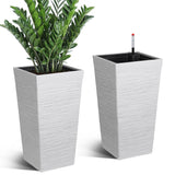 Garvee 2-Pack 22.5" Self-Watering Tall Planters with Water Level Gauge & Drainage, Durable Plastic, Faux Stone Finish, Removable Wheels, Indoor & Outdoor