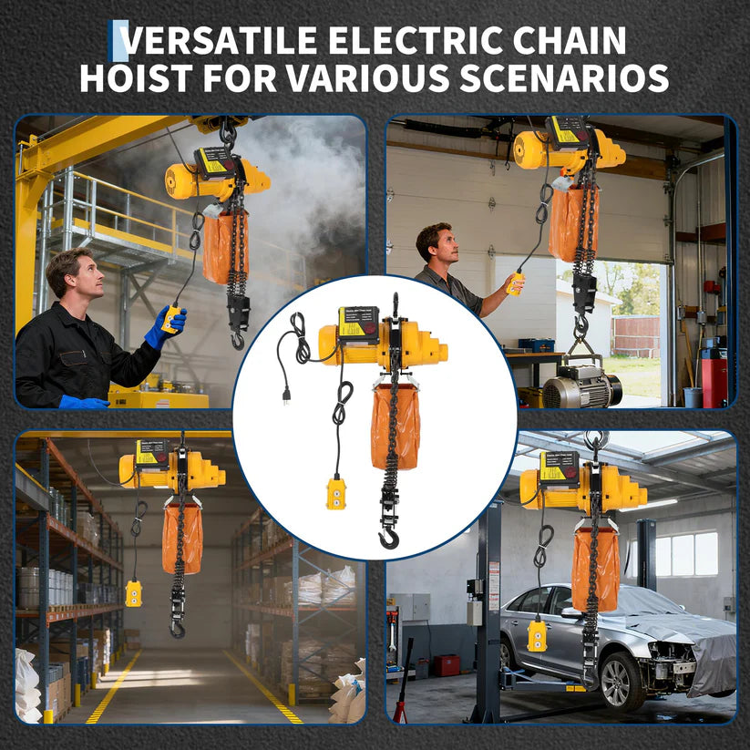 Garvee Heavy Duty Electric Chain Hoist - 1 Ton (2200 lbs) Capacity, 20ft Lift Height, 110V/120V Single Phase, Carburized Double Chain, 360° Rotatable Hooks, Wired & 328ft Wireless Remote - For Garage, Shop, Home - 1T Wire & Remote Control, Add Sling, 20ft