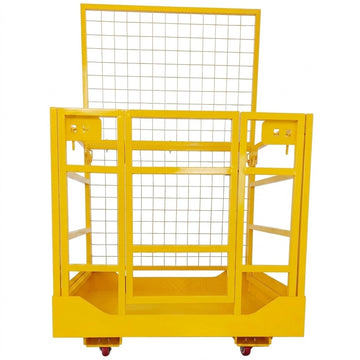 Garvee Forklift Safety Cage Heavy-Duty Steel Forklift Man Basket 43x45 in, 1800 LBS Capacity, Safety Harness & Lock, Collapsible 2-Man Aerial Platform