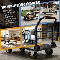 Garvee Heavy Duty Platform Truck Cart, Steel Flatbed Dolly with 6" Swivel Wheels and Brakes, Foldable Hand Truck for Warehouse, Garage, Shipping, 36"x24", Black