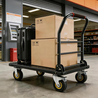 Garvee Heavy Duty Platform Truck Cart, Steel Flatbed Dolly with 6" Swivel Wheels and Brakes, Foldable Hand Truck for Warehouse, Garage, Shipping, 36"x24", Black
