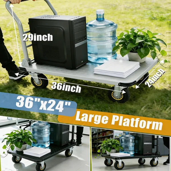 Garvee Heavy Duty Platform Truck Cart 1800LBS Capacity Steel Flatbed Dolly 36x24 Large Utility Cart Foldable Hand Truck Warehouse Garage Shipping Moving