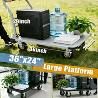 Garvee Heavy Duty Platform Truck Cart 1800LBS Capacity Steel Flatbed Dolly 36x24 Large Utility Cart Foldable Hand Truck Warehouse Garage Shipping Moving
