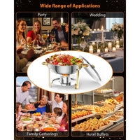 Garvee Chafing Dish for Buffet 6 Pack, 5QT Round Chafing Dishes Buffet Set w/Lid Holder, Stainless Steel Chafers and Food Warmers with Spoon and Tweezers for Parties, Weddings, Events, Banquet, Gold