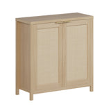 Garvee Rattan Sideboard Buffet Cabinet – Adjustable Shelves – Farmhouse Wood Storage Console with Metal Handle – Entryway, Hallway, Living or Dining Room – Natural Finish