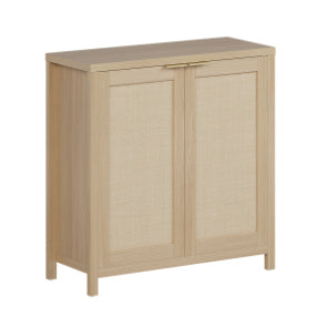 Garvee Rattan Sideboard Buffet Cabinet – Adjustable Shelves – Farmhouse Wood Storage Console with Metal Handle – Entryway, Hallway, Living or Dining Room – Natural Finish