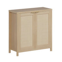 Garvee Rattan Sideboard Buffet Cabinet – Adjustable Shelves – Farmhouse Wood Storage Console with Metal Handle – Entryway, Hallway, Living or Dining Room – Natural Finish