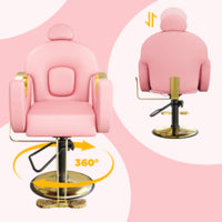 Garvee Hydraulic Reclining Salon Chair for Entryway – 360° Swivel, Adjustable Height, Heavy Duty PU Leather, Comfortable & Easy to Clean, Stable Base, Perfect for Home, Spa, Barbershop Storage – Pink