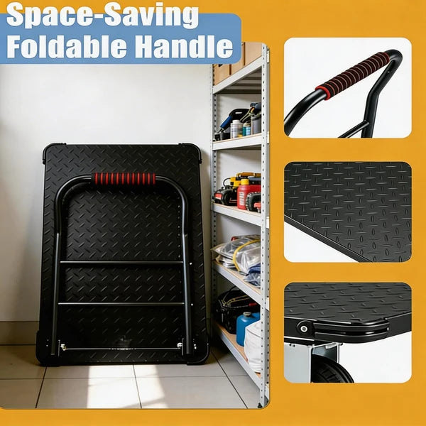 Garvee Heavy Duty Platform Truck Cart, Steel Flatbed Dolly with 6" Swivel Wheels and Brakes, Foldable Hand Truck for Warehouse, Garage, Shipping, 36"x24", Black