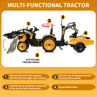 Garvee Ride P Series 3-in-1 Ride-On Tractor, 24V Electric, Excavator & Bulldozer, Remote Control, LED, Music, USB/Bluetooth max 66 lbs - Bright-Yellow
