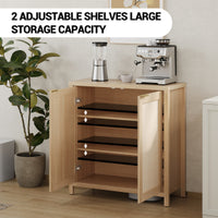Garvee Rattan Sideboard Buffet Cabinet – Adjustable Shelves – Farmhouse Wood Storage Console with Metal Handle – Entryway, Hallway, Living or Dining Room – Natural Finish