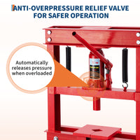 Garvee 12-Ton Hydraulic Shop Press with Press Plates, H-Frame Garage Benchtop Press with Adjustable Working Table, Red
