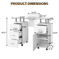 Garvee White Manicure Table with Electric particles Collector – 4 Drawers, Side Cabinet, Lockable Wheels & Wrist Rest, Portable Nail Desk for Salon or Home Storage Furniture, White US Standard