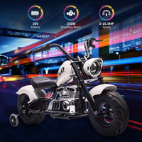 Garvee 36V Kids Electric Dirt Bike With 2 Training Wheels For Ages 14+, 350W Brushless Motor, White