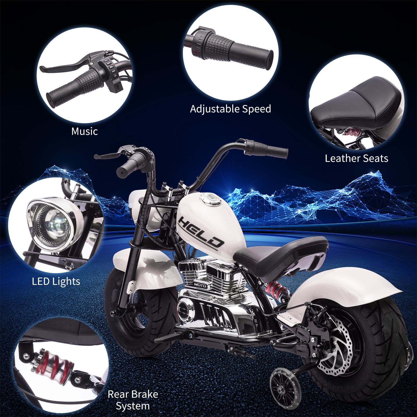 Garvee 36V Kids Electric Dirt Bike With 2 Training Wheels For Ages 14+, 350W Brushless Motor, White