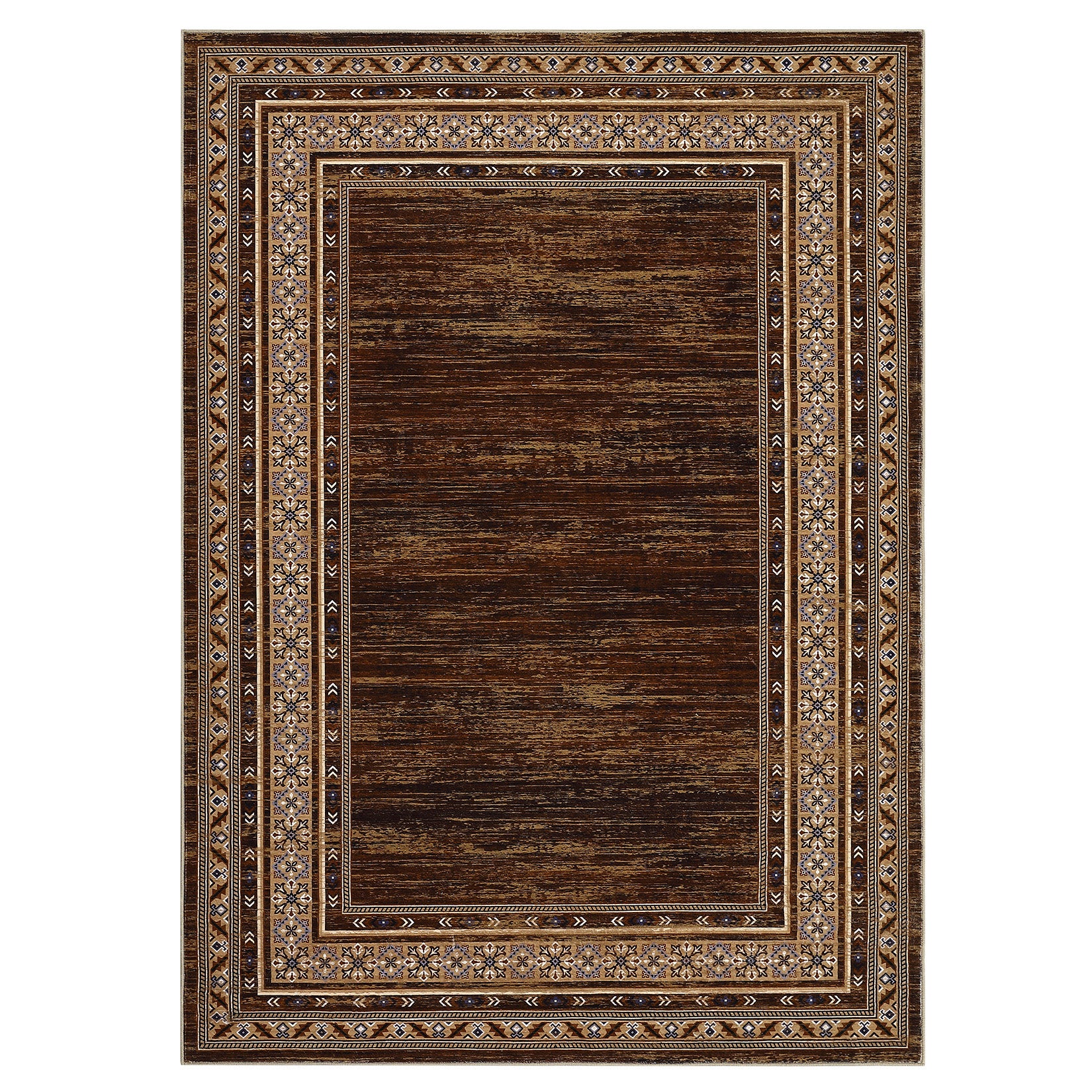Garvee Bordered Red-Brown 10x13 Washable Area Rug, Farmhouse Neutral Low Pile Carpet, Stain Resistant Non Slip Soft Rug for Living Room Bedroom Dining Room