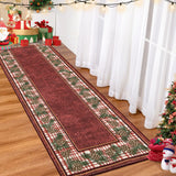 Garvee Christmas Runner Rug 2x6 Washable Plaid Area Rug Xmas Decor Pinecone Non Slip Kitchen Rugs Bath Mat Low Pile Entryway Rug Soft Stain Resistant Carpet for Laundry Entance - Red