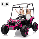 Garvee Ride - P Series: 24V Ride On Utv for Kids, 2 Seater Electric Truck With Sun Shade,4WD Electric Car Toy With Remote Control, Led Lights, 4 Shock Absorbersm,One Click Start, Music Player - Rose - Rose