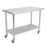 Garvee Stainless Steel Work Table Heavy Duty Prep Table with Undershelf for Kitchen Restaurant 48x24 in Silver - With Casters, Without Back Plate, 08 Curved Edge With Hook
