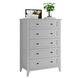 Garvee 5 Chest of Drawer Dresser, Modern Tall Nightstand with Deep Drawers and Nickel Round Handle, Wood Organizer Storage Cabinet for Bedroom, Living Room, Hallway, Grey - Grey