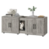 Garvee Litter Box Enclosure with Double Cage, Cat House, Hidden Litter Box Enclosure Furniture for 2 Cats, Wooden Enclosed Cat Litter Box Furniture, 55”L x 17.7”W x 22.5”H, Light Grey - Light Grey