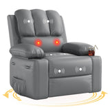 Garvee Oversized Recliner Chair with Heat and Massage, 360° Swivel, Manual Rocking, PU Leather, Cup Holder, for Living Rooms and Nurseries, Gray