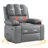Fauteuil inclinable surdimensionné Garvee avec chauffage et massage, pivotant à 306°, inclinable manuel, cuir PU, porte-gobelet, pour salons et chambres de bébé, gris