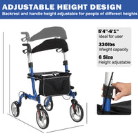 Garvee 2-in-1 Folding Walker & Transport Chair, 300lbs Capacity All-Terrain Rollator with Dual Brake System & Storage Bag, Lightweight Aluminum Frame for Seniors, Shopping, Outdoor Usea