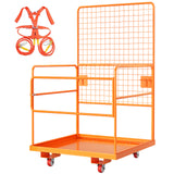 Garvee 45" x 43" Forklift Safety Cage, Garvee Max. 2200 LBS Heavy Duty Steel Forklift Man Basket, Foldable Forklift Work Platform with Guardrails, Safety Harness, Wheels, Perfect for Aerial Work - Orange