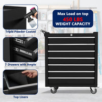 Garvee 7-Drawer Metal Rolling Tool Chest with Wheels,Heavy Duty Tool Storage Cabinet with Locking System,Toolbox with Wheels for Garage, Warehouse, Workshop, Repair Shop