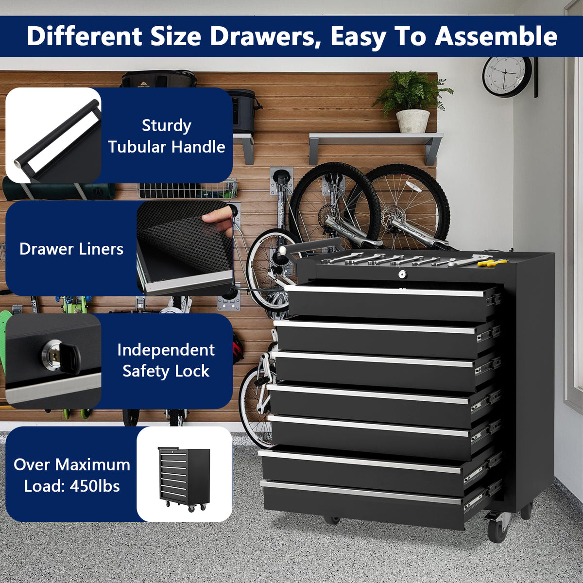 Garvee 7-Drawer Metal Rolling Tool Chest with Wheels,Heavy Duty Tool Storage Cabinet with Locking System,Toolbox with Wheels for Garage, Warehouse, Workshop, Repair Shop