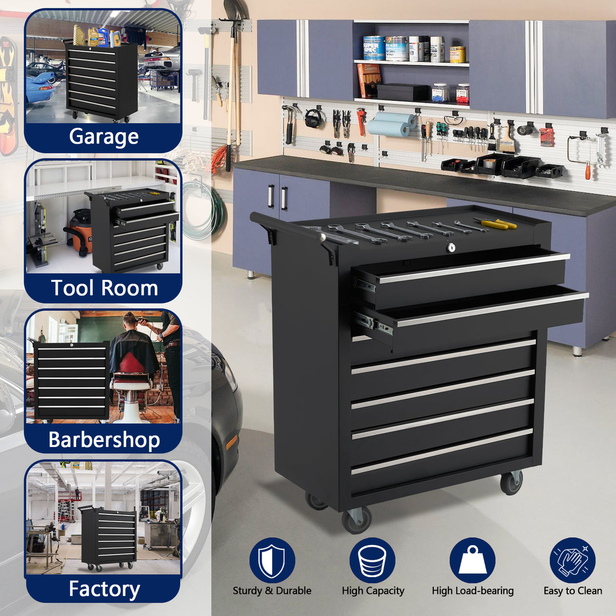 Garvee 7-Drawer Metal Rolling Tool Chest with Wheels,Heavy Duty Tool Storage Cabinet with Locking System,Toolbox with Wheels for Garage, Warehouse, Workshop, Repair Shop